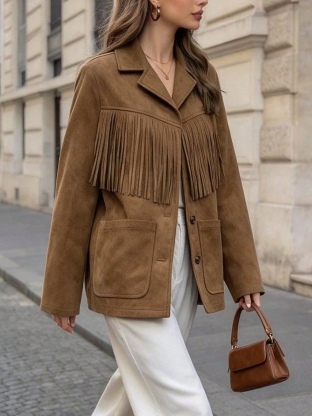Coffee Brown Bohemian Women's Loose Maillard Tassel Thin Jacket - Picture 11 of 11